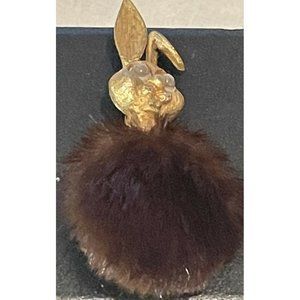 Vintage 1970’s Brooch Rabbit With “fur” Body Tail Is Broken Off Shown In Pic